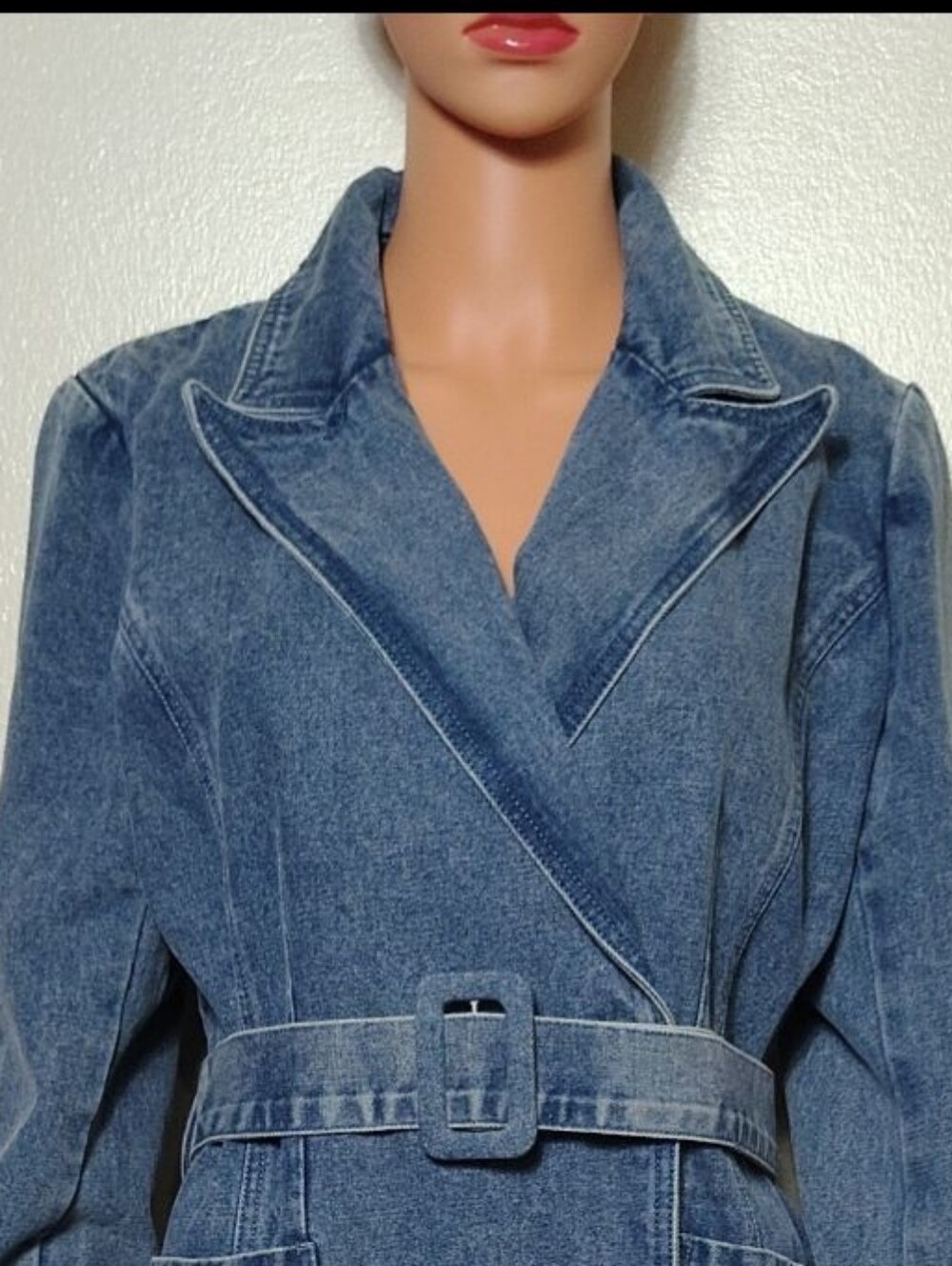 Anthropologie Avec Les Filles Denim Trench Coat Belted Double Breasted. Size M - Picture 6 of 16